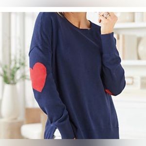 Studio Park Girlfriend Sweater with Heart Elbows Valentines XL Navy Red like new